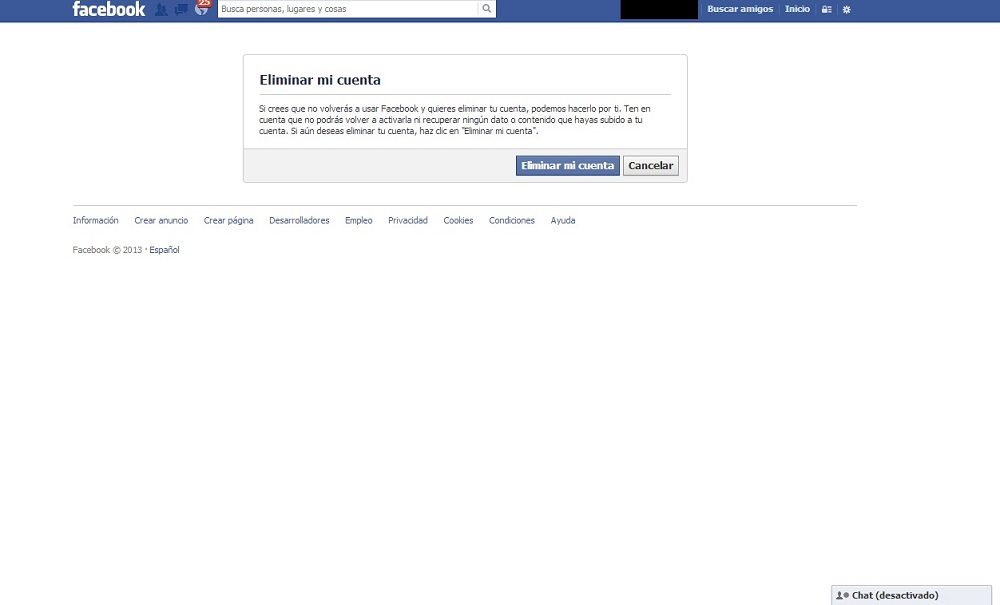 pasos para eliminar una cuenta de Facebook