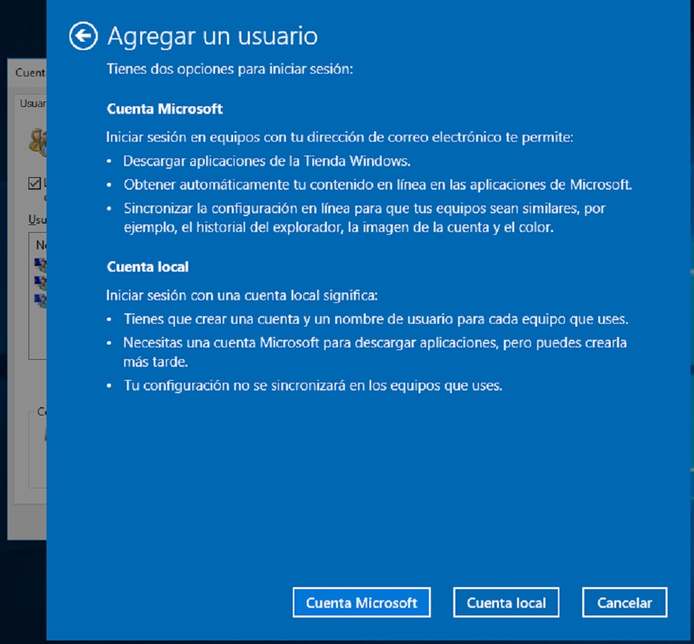 Crear cuenta local en Windows 10